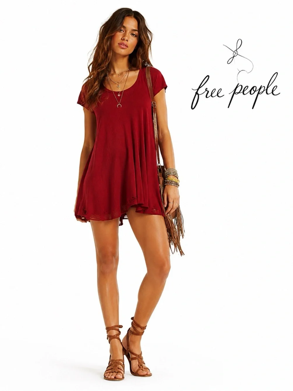 FREE PEOPLE Burgundy Ribbed T Shirt Dress